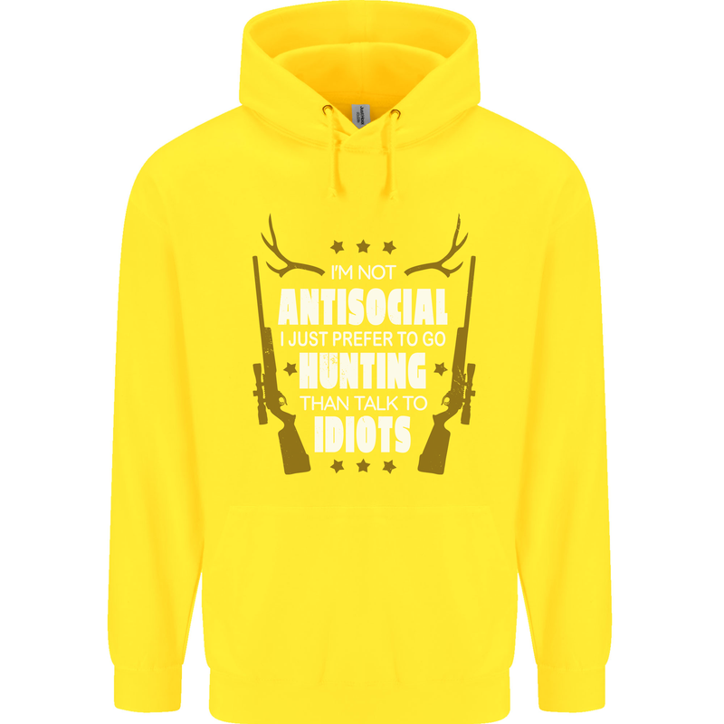 Antisocial I Prefer to Go Hunting Hunter Childrens Kids Hoodie Yellow