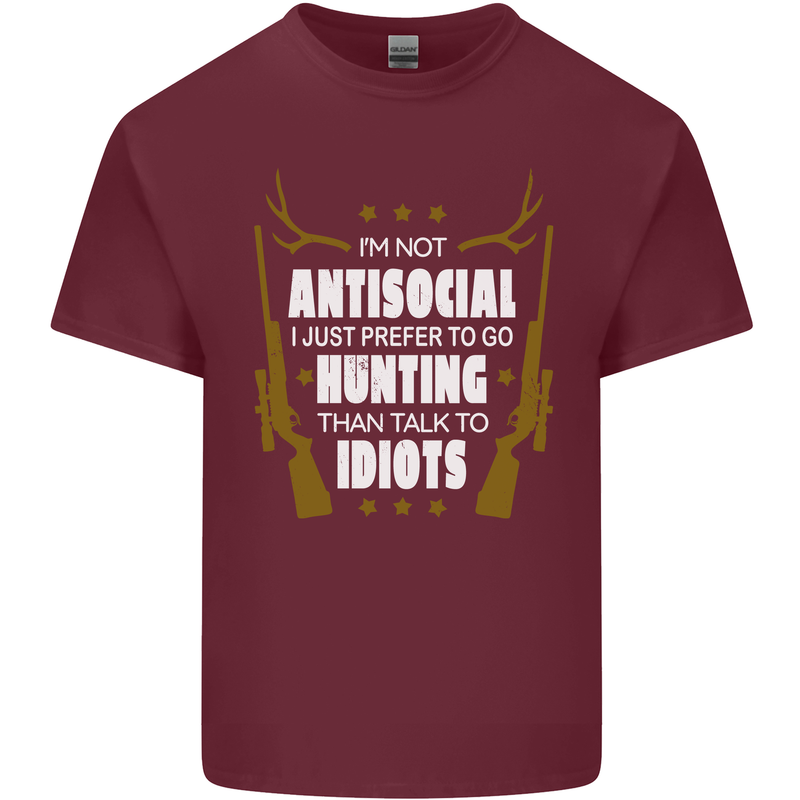 Antisocial I Prefer to Go Hunting Hunter Mens Cotton T-Shirt Tee Top Maroon