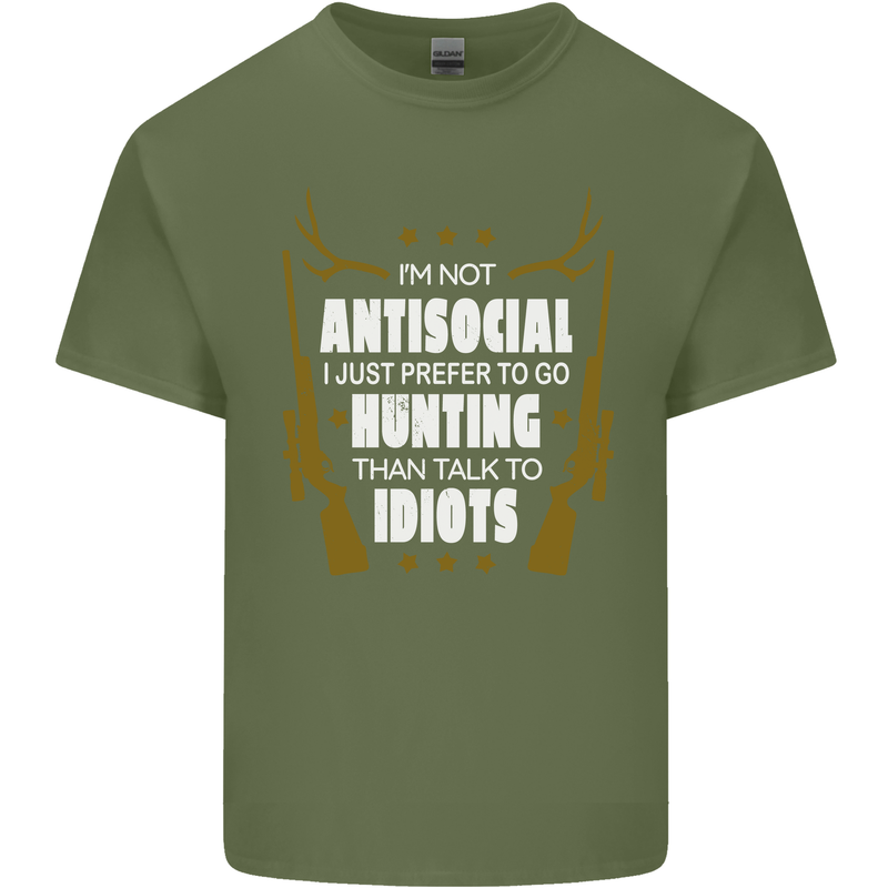 Antisocial I Prefer to Go Hunting Hunter Mens Cotton T-Shirt Tee Top Military Green