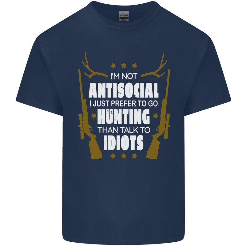 Antisocial I Prefer to Go Hunting Hunter Mens Cotton T-Shirt Tee Top Navy Blue
