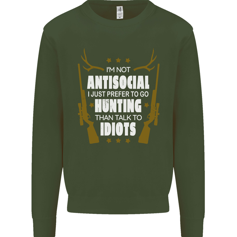 Antisocial I Prefer to Go Hunting Hunter Mens Sweatshirt Jumper Forest Green