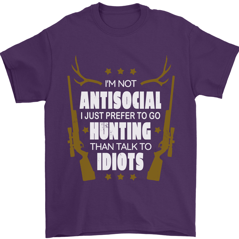 Antisocial I Prefer to Go Hunting Hunter Mens T-Shirt Cotton Gildan Purple