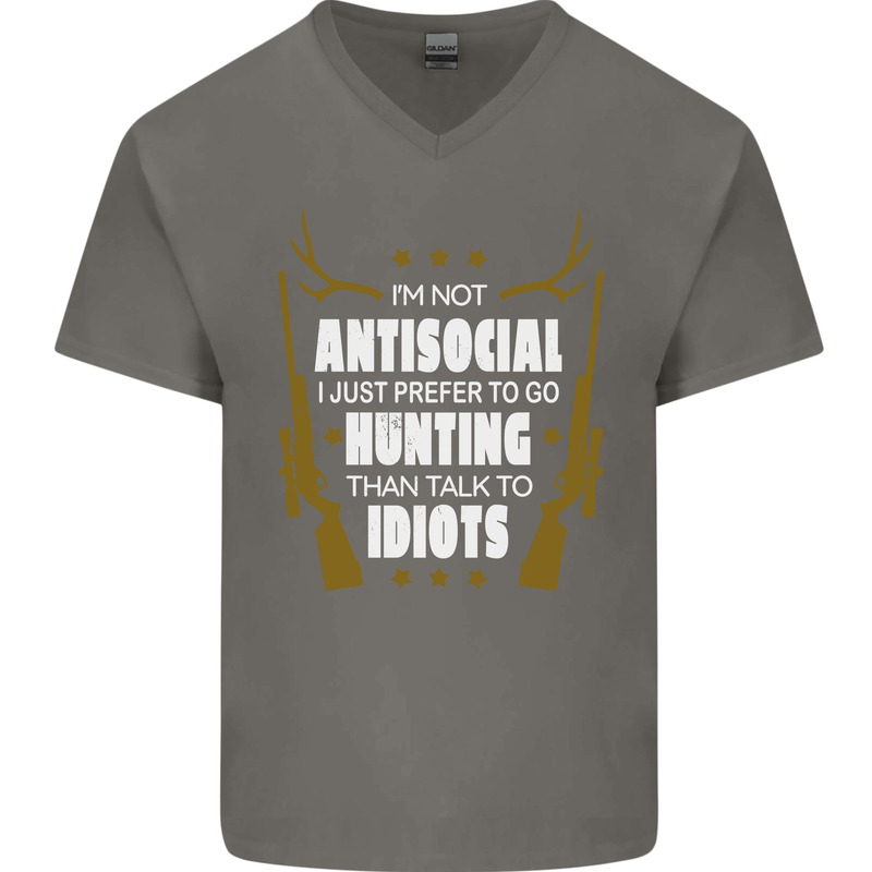 Antisocial I Prefer to Go Hunting Hunter Mens V-Neck Cotton T-Shirt Charcoal
