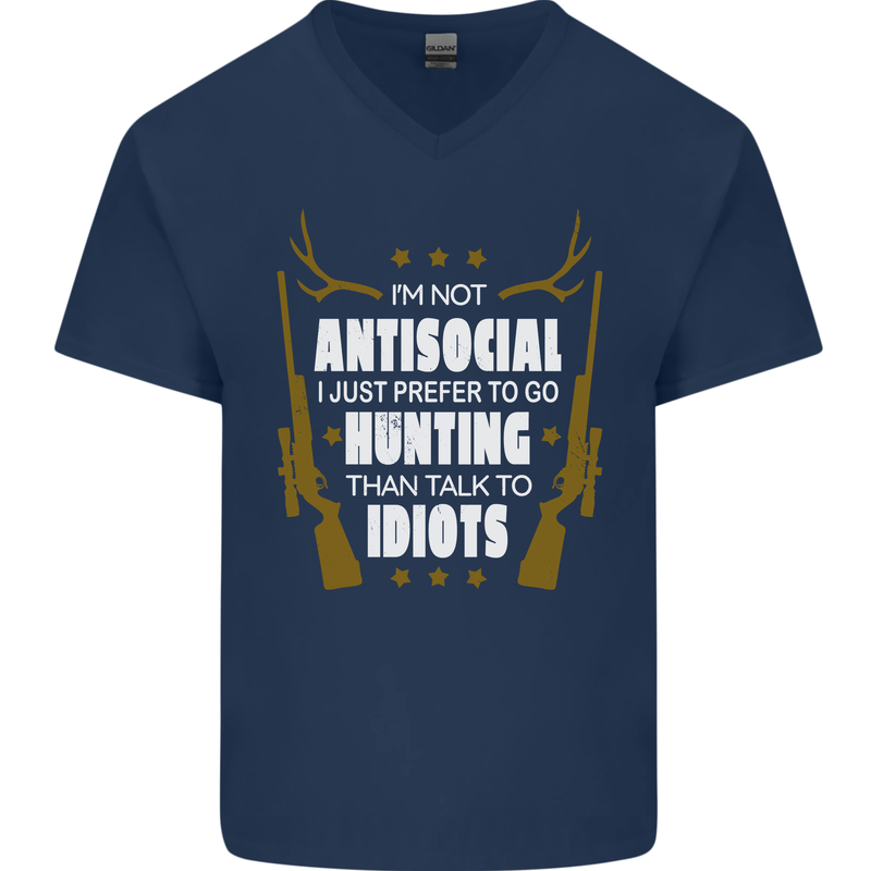 Antisocial I Prefer to Go Hunting Hunter Mens V-Neck Cotton T-Shirt Navy Blue