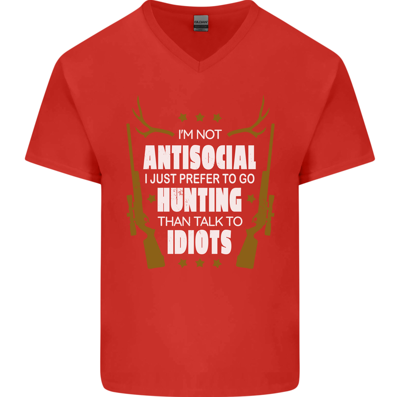 Antisocial I Prefer to Go Hunting Hunter Mens V-Neck Cotton T-Shirt Red
