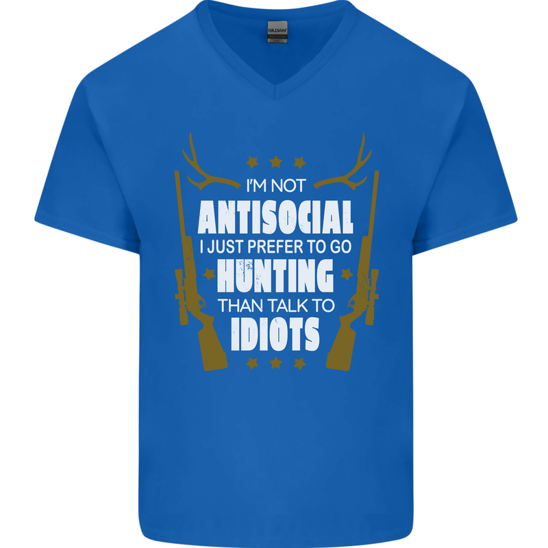 Antisocial I Prefer to Go Hunting Hunter Mens V-Neck Cotton T-Shirt Royal Blue