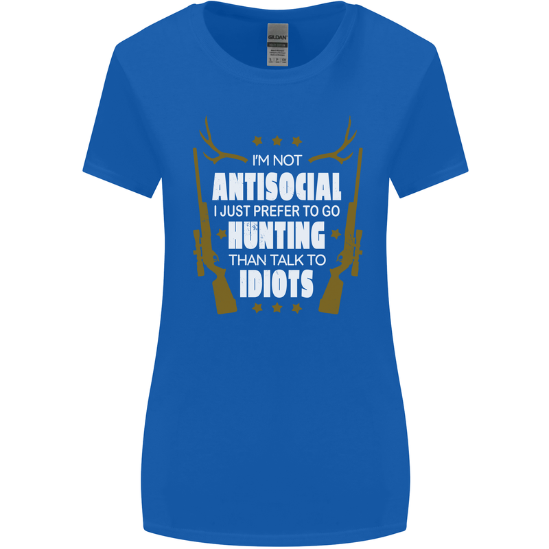 Antisocial I Prefer to Go Hunting Hunter Womens Wider Cut T-Shirt Royal Blue