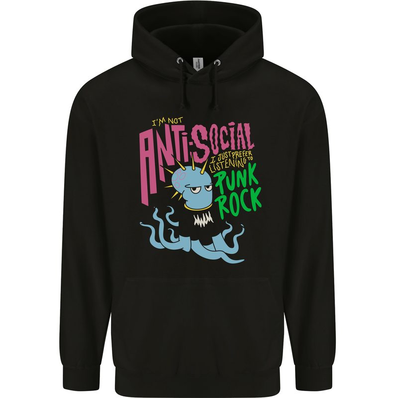 Antisocial Punk Rock Skinhead Octopus Mens 80% Cotton Hoodie Black