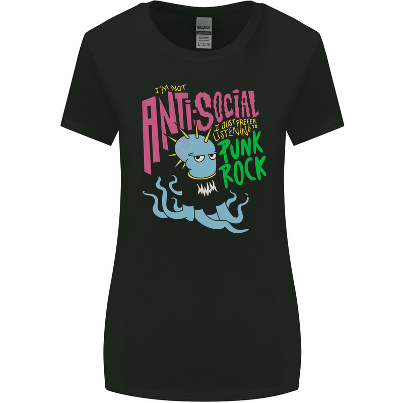 Antisocial Punk Rock Skinhead Octopus Womens Wider Cut T-Shirt Black