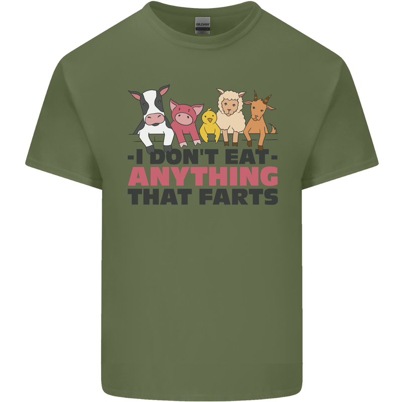 Anything That Farts Funny Vegan Vegetarian Mens Cotton T-Shirt Tee Top Military Green