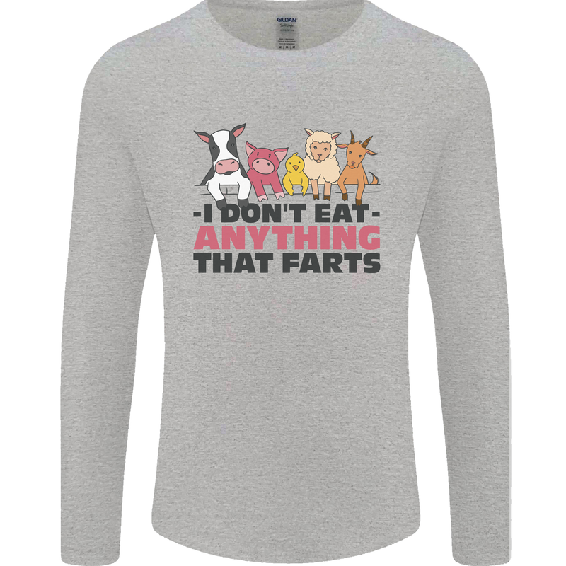 Anything That Farts Funny Vegan Vegetarian Mens Long Sleeve T-Shirt Sports Grey