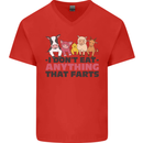 Anything That Farts Funny Vegan Vegetarian Mens V-Neck Cotton T-Shirt Red