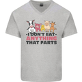 Anything That Farts Funny Vegan Vegetarian Mens V-Neck Cotton T-Shirt Sports Grey
