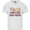 Anything That Farts Funny Vegan Vegetarian Mens V-Neck Cotton T-Shirt White