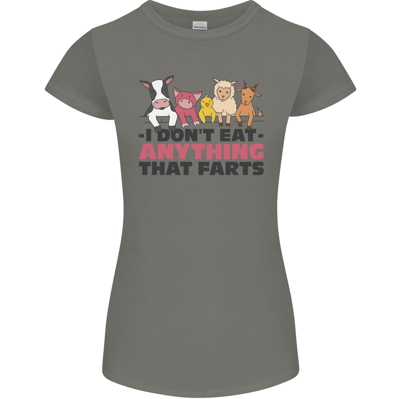 Anything That Farts Funny Vegan Vegetarian Womens Petite Cut T-Shirt Charcoal