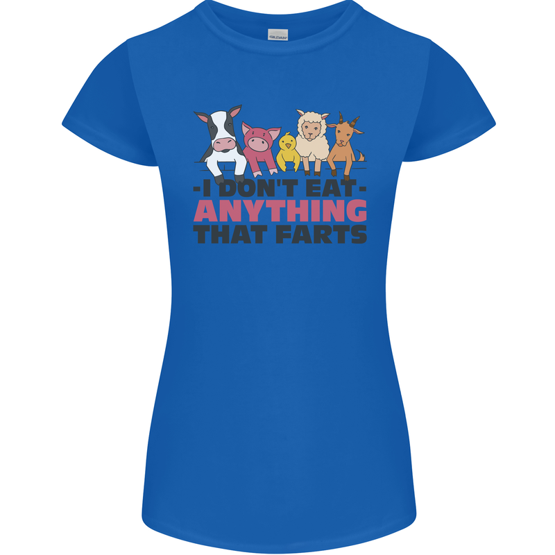 Anything That Farts Funny Vegan Vegetarian Womens Petite Cut T-Shirt Royal Blue