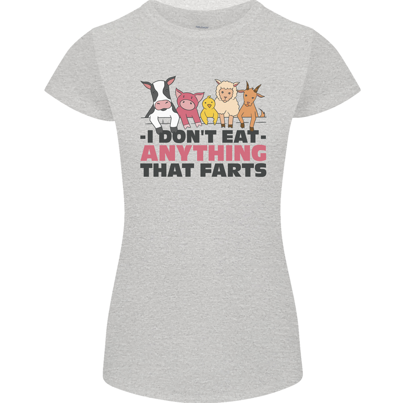 Anything That Farts Funny Vegan Vegetarian Womens Petite Cut T-Shirt Sports Grey