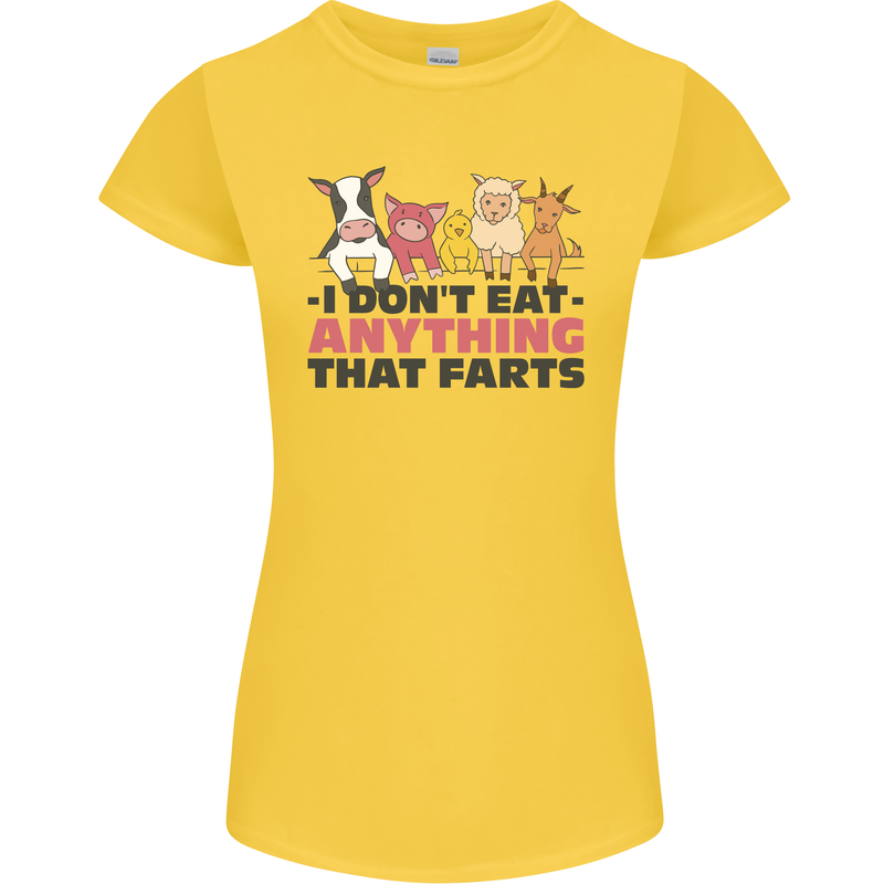 Anything That Farts Funny Vegan Vegetarian Womens Petite Cut T-Shirt Yellow