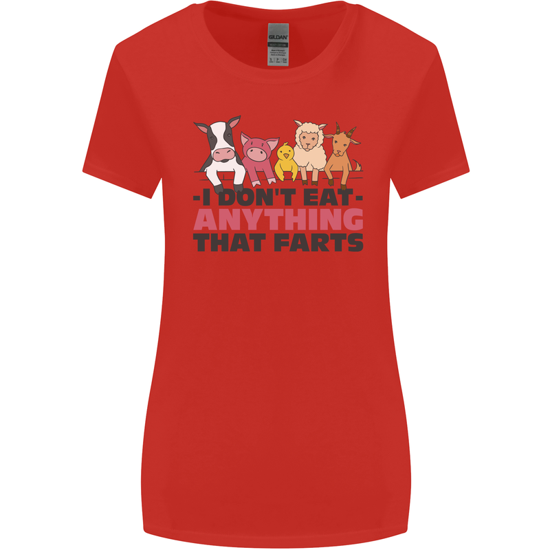 Anything That Farts Funny Vegan Vegetarian Womens Wider Cut T-Shirt Red