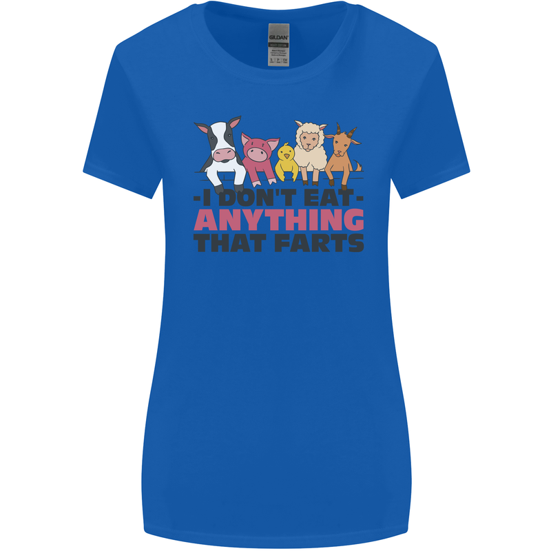 Anything That Farts Funny Vegan Vegetarian Womens Wider Cut T-Shirt Royal Blue