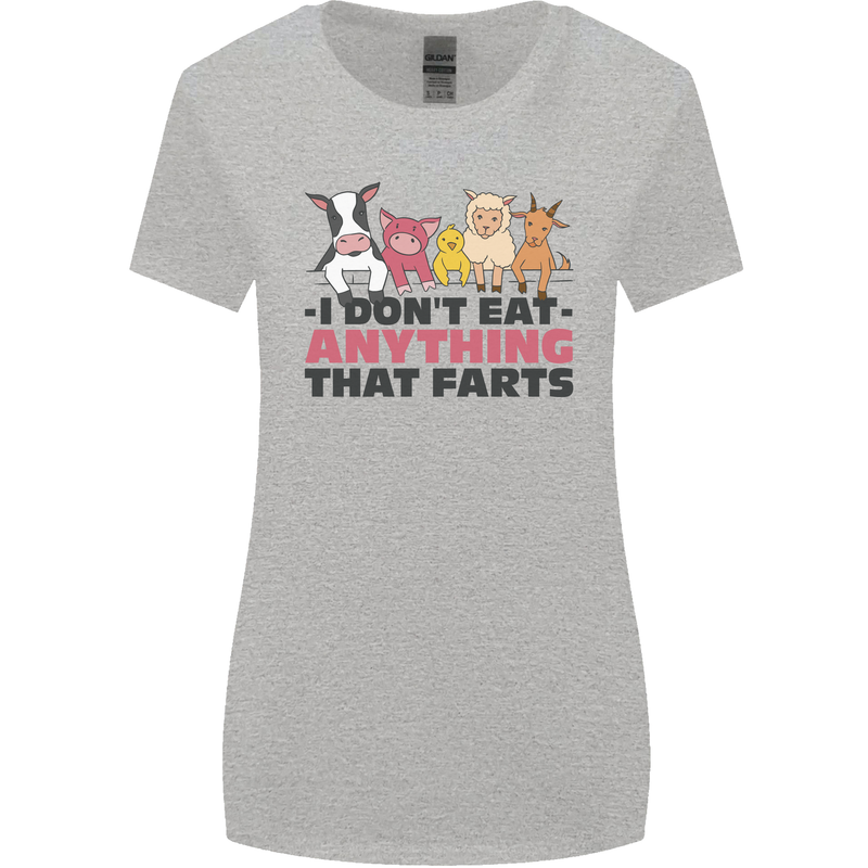 Anything That Farts Funny Vegan Vegetarian Womens Wider Cut T-Shirt Sports Grey