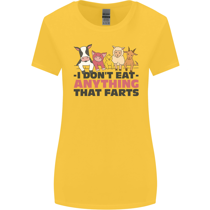 Anything That Farts Funny Vegan Vegetarian Womens Wider Cut T-Shirt Yellow