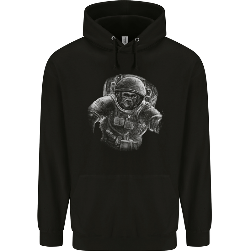 Ape Astronaut Spaceman Gorilla Mens 80% Cotton Hoodie Black