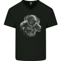 Ape Astronaut Spaceman Gorilla Mens V-Neck Cotton T-Shirt Black