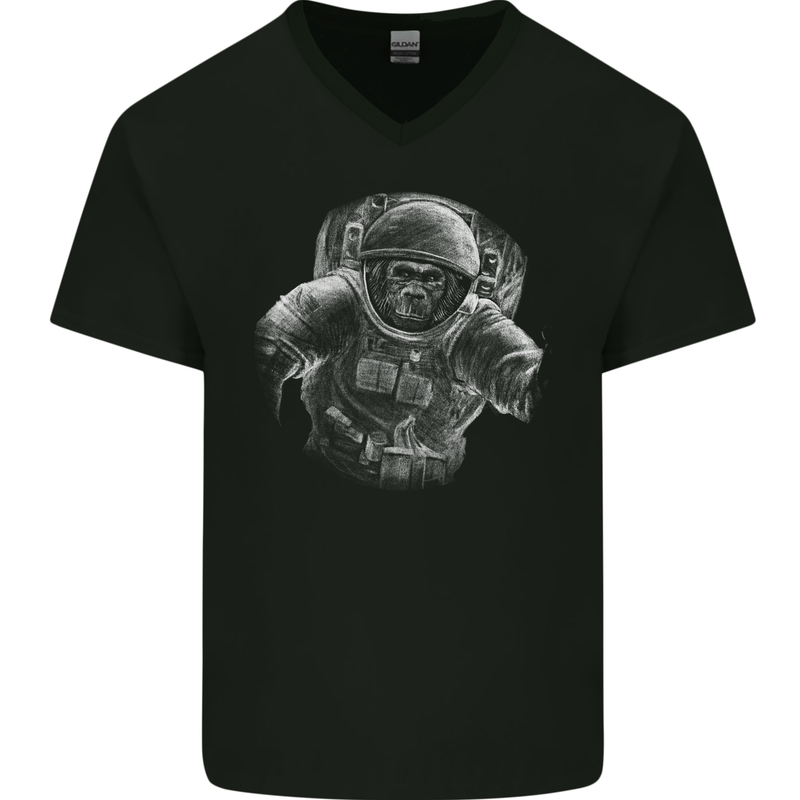Ape Astronaut Spaceman Gorilla Mens V-Neck Cotton T-Shirt Black