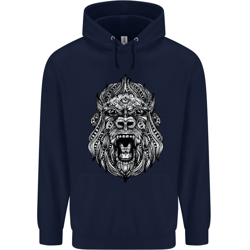 Ape Mandala Art Childrens Kids Hoodie Navy Blue