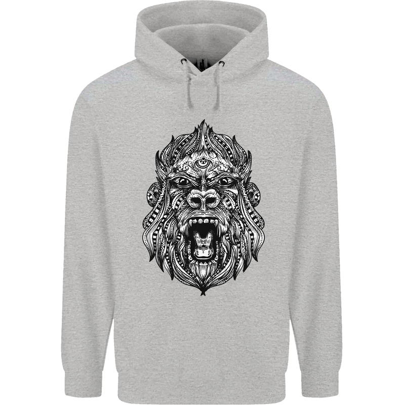 Ape Mandala Art Childrens Kids Hoodie Sports Grey