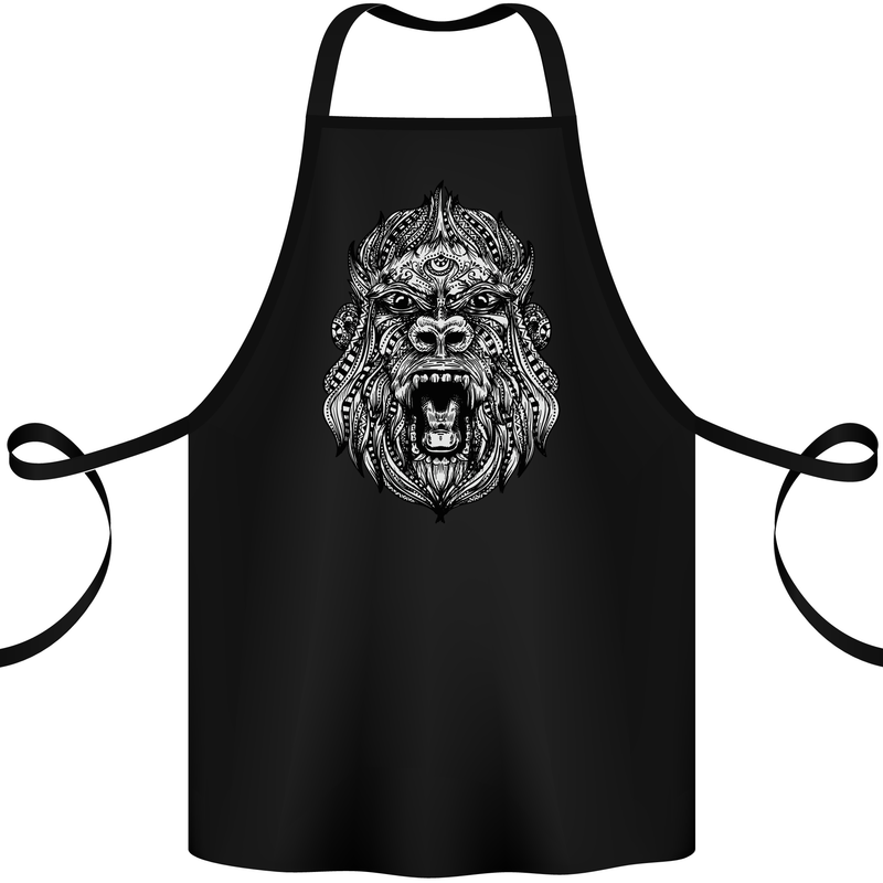 Ape Mandala Art Cotton Apron 100% Organic Black