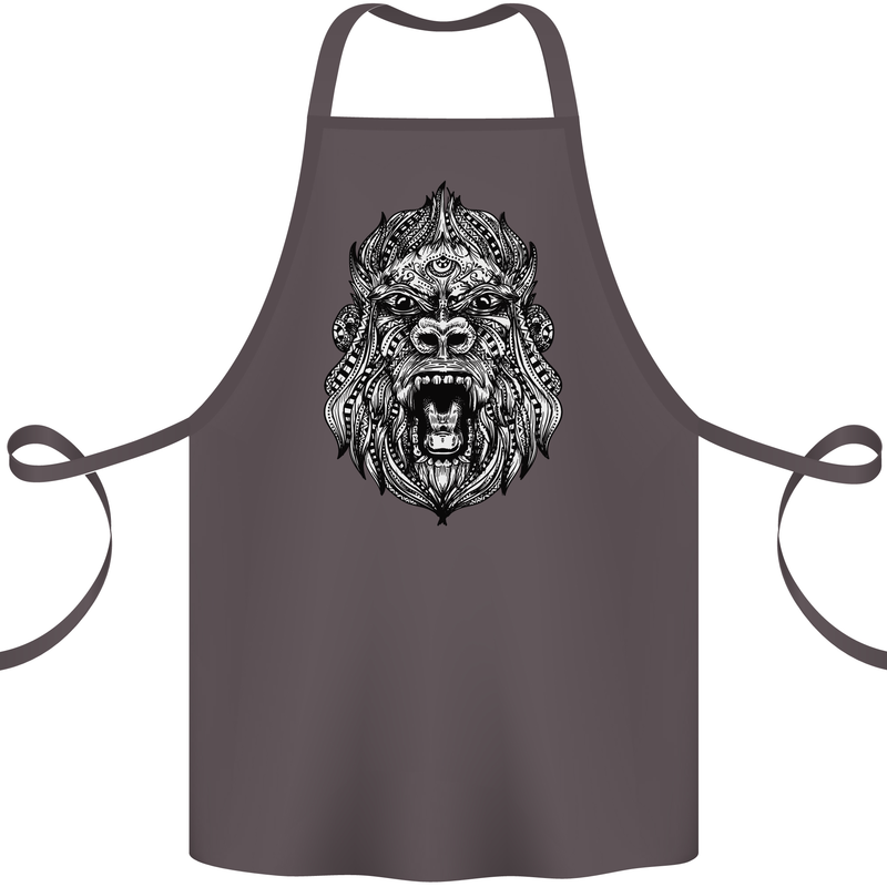 Ape Mandala Art Cotton Apron 100% Organic Dark Grey