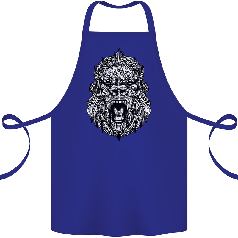 Ape Mandala Art Cotton Apron 100% Organic Royal Blue