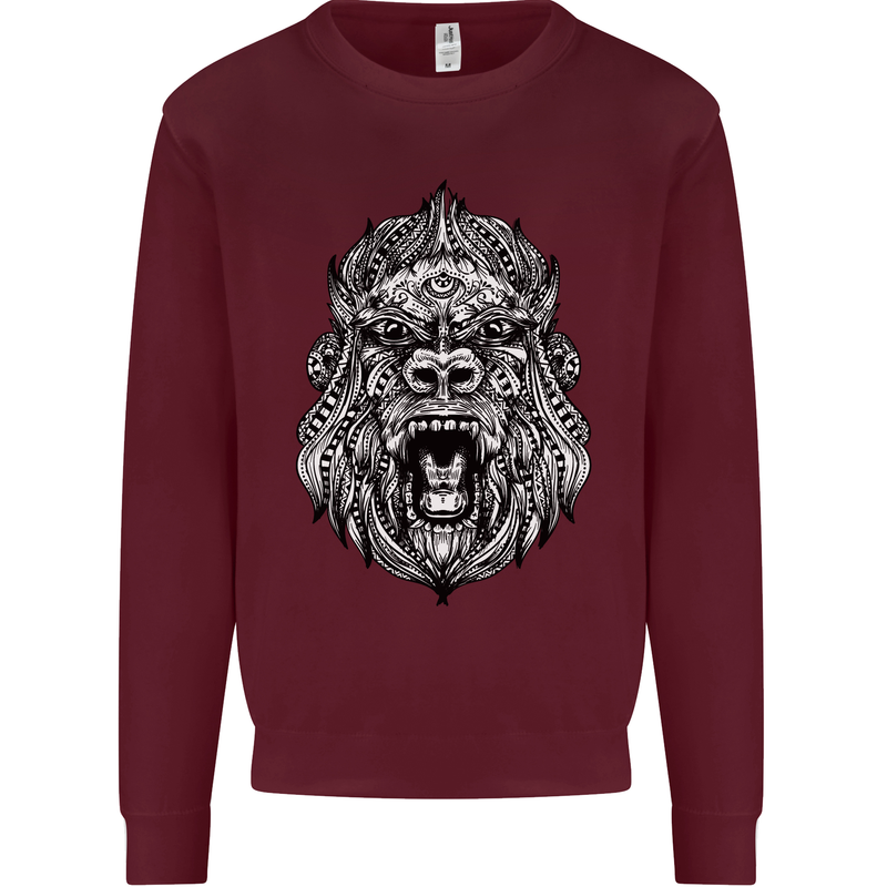 Ape Mandala Art Kids Sweatshirt Jumper Maroon