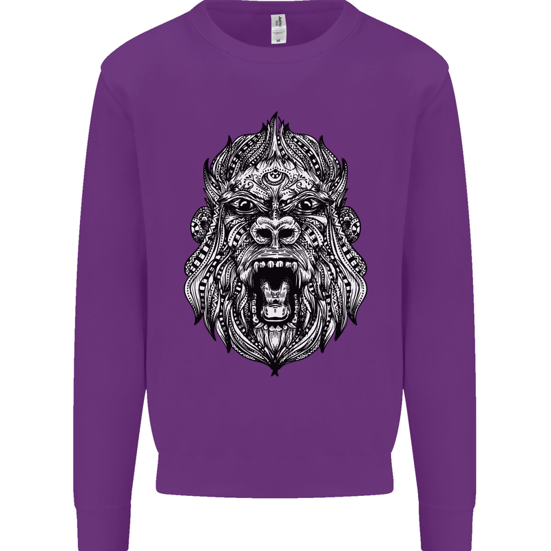 Ape Mandala Art Kids Sweatshirt Jumper Purple