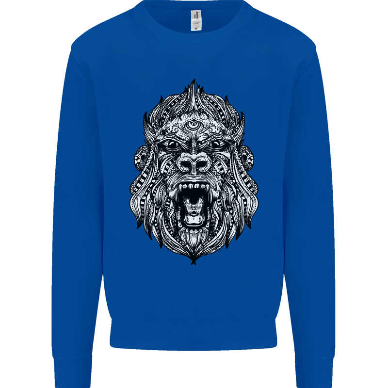 Ape Mandala Art Kids Sweatshirt Jumper Royal Blue