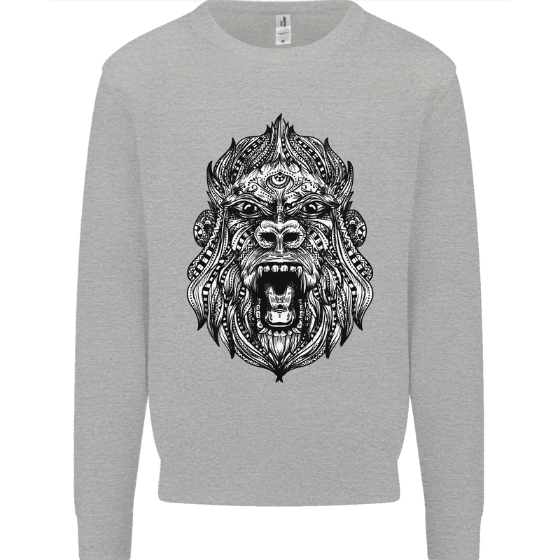 Ape Mandala Art Kids Sweatshirt Jumper Sports Grey