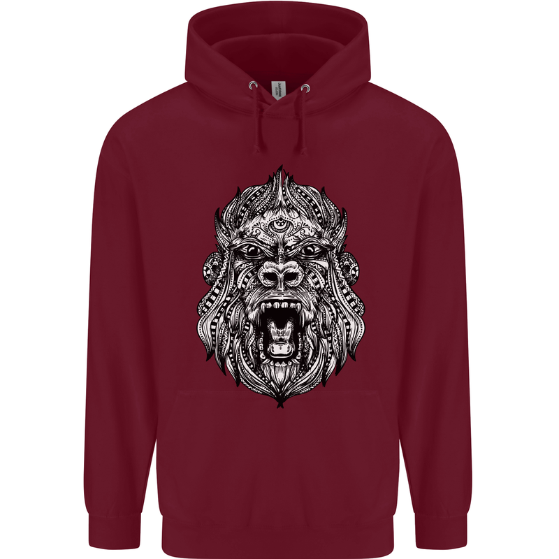 Ape Mandala Art Mens 80% Cotton Hoodie Maroon