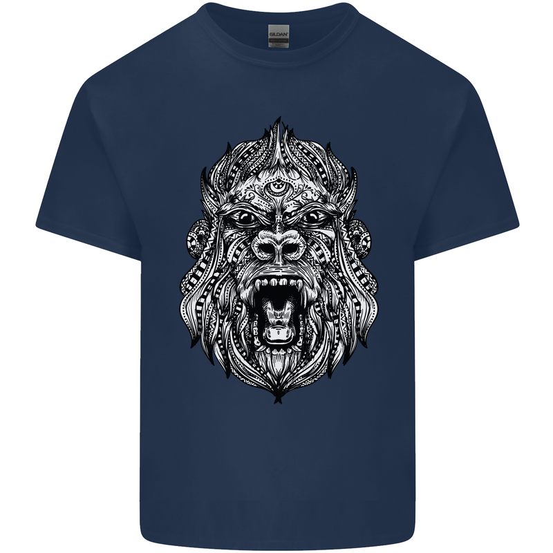 Ape Mandala Art Mens Cotton T-Shirt Tee Top Navy Blue