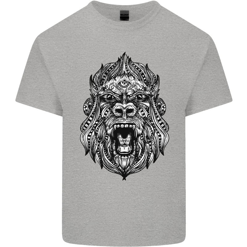 Ape Mandala Art Mens Cotton T-Shirt Tee Top Sports Grey