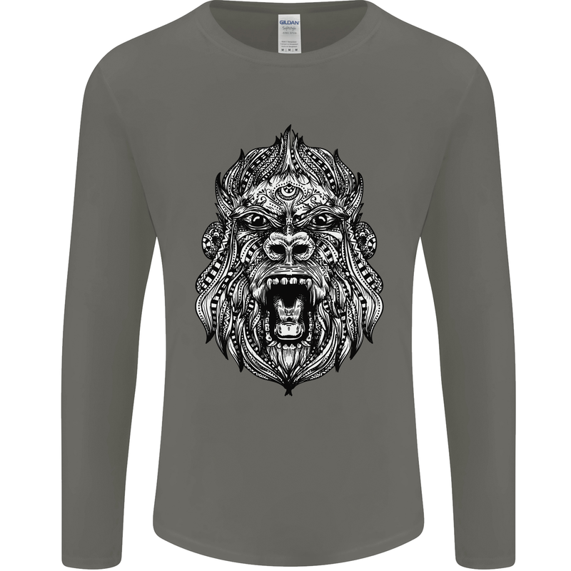 Ape Mandala Art Mens Long Sleeve T-Shirt Charcoal