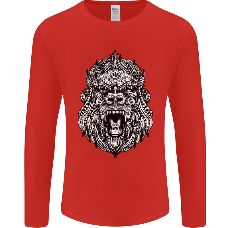 Ape Mandala Art Mens Long Sleeve T-Shirt Red