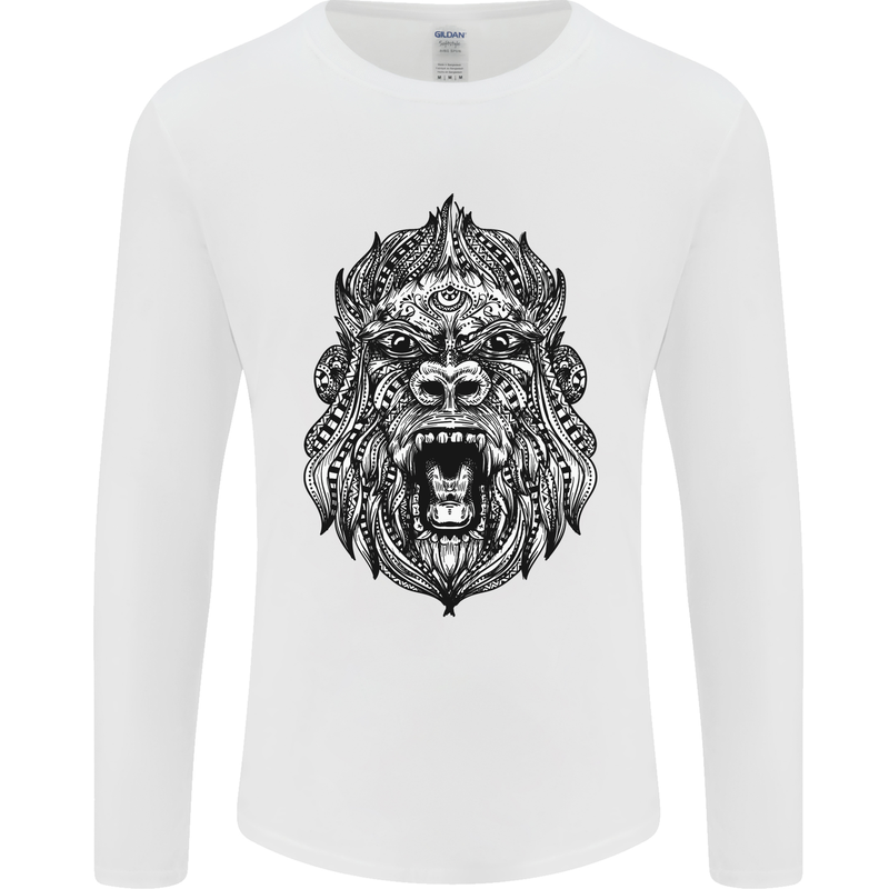 Ape Mandala Art Mens Long Sleeve T-Shirt White