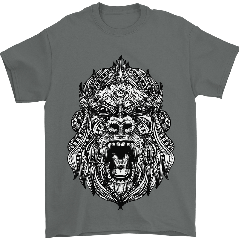 Ape Mandala Art Mens T-Shirt 100% Cotton Charcoal