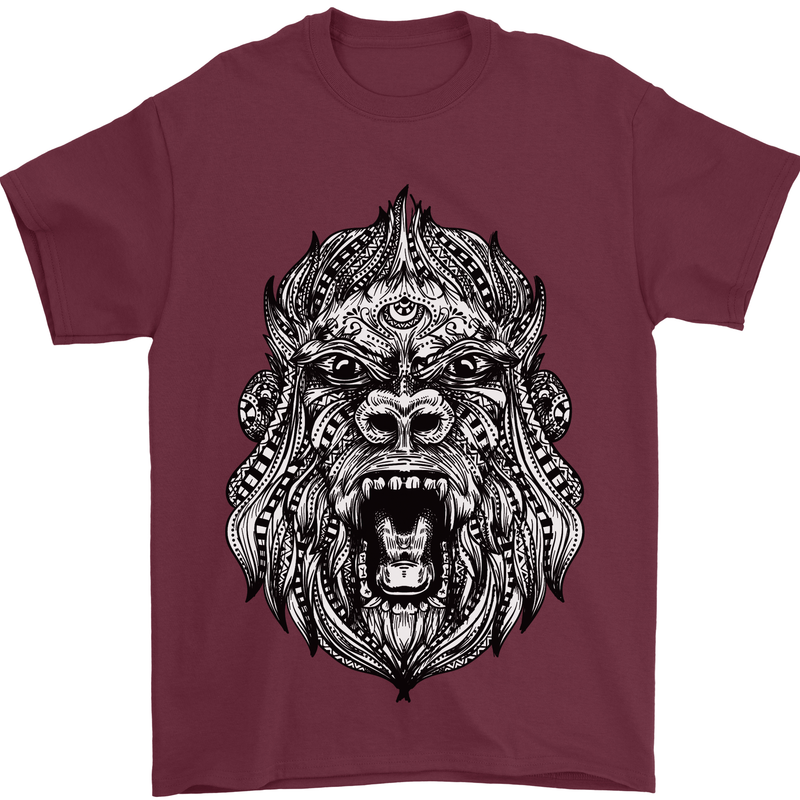 Ape Mandala Art Mens T-Shirt 100% Cotton Maroon