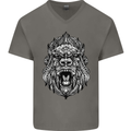 Ape Mandala Art Mens V-Neck Cotton T-Shirt Charcoal