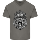 Ape Mandala Art Mens V-Neck Cotton T-Shirt Charcoal