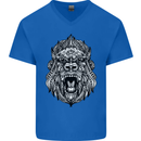 Ape Mandala Art Mens V-Neck Cotton T-Shirt Royal Blue