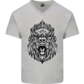 Ape Mandala Art Mens V-Neck Cotton T-Shirt Sports Grey